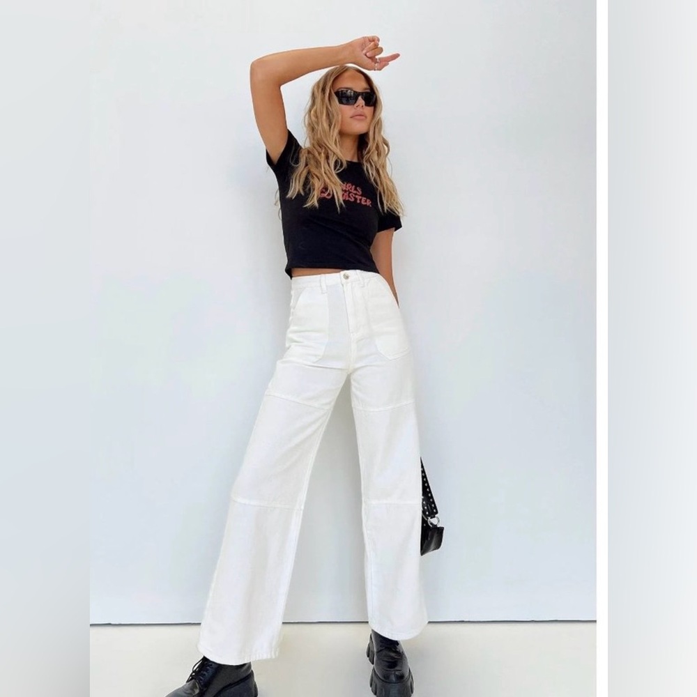 Princess Polly CALCETTO WIDE LEG JEANS WHITE - Size US 4